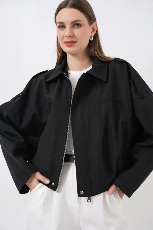 Kadın Oversize Kısa Ceket 0732 - Siyah