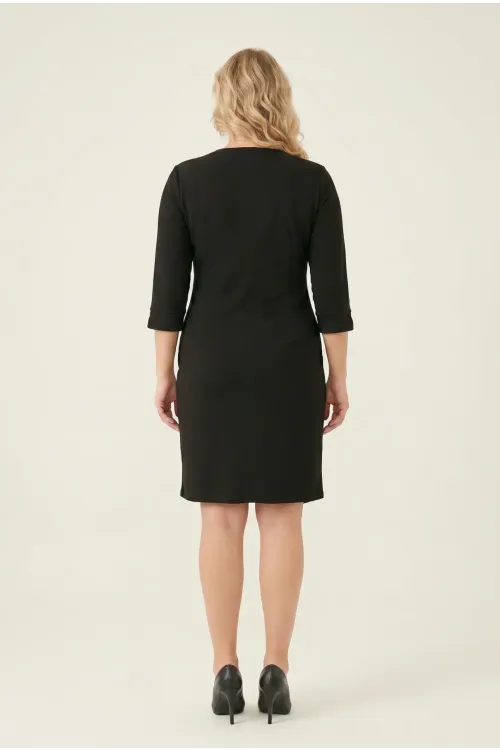 Kadın Siyah Büyük Beden Kruvaze Yaka Pul Payet Detaylı Midi Abiye Elbise HZL26W-PR10061