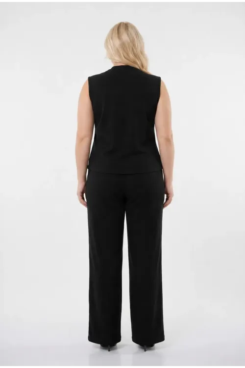 Kadın Siyah Büyük Beden V Yaka Yelek Pantolon İkili Takım HZL26S-PR12131