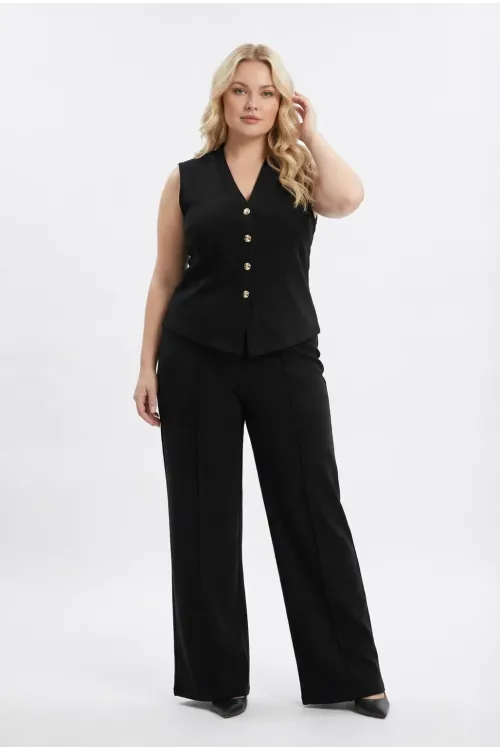 Kadın Siyah Büyük Beden V Yaka Yelek Pantolon İkili Takım HZL26S-PR12131