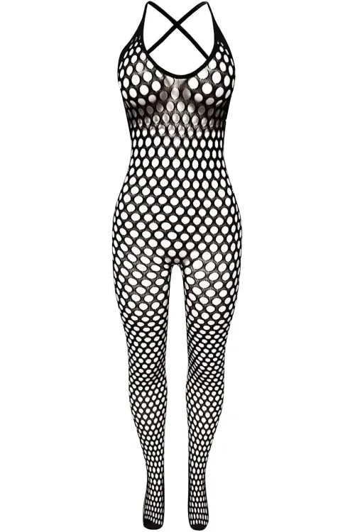 Kadın Siyah Sırtı Açık Tek Parça Fileli Babydoll Tulum HZL26S-LC111