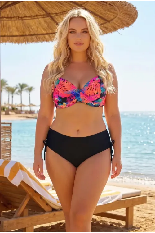 Kadın Siyah Turuncu Çok Renkli Büyük Beden Astarlı Bikini Takım HZL26S-LC3832