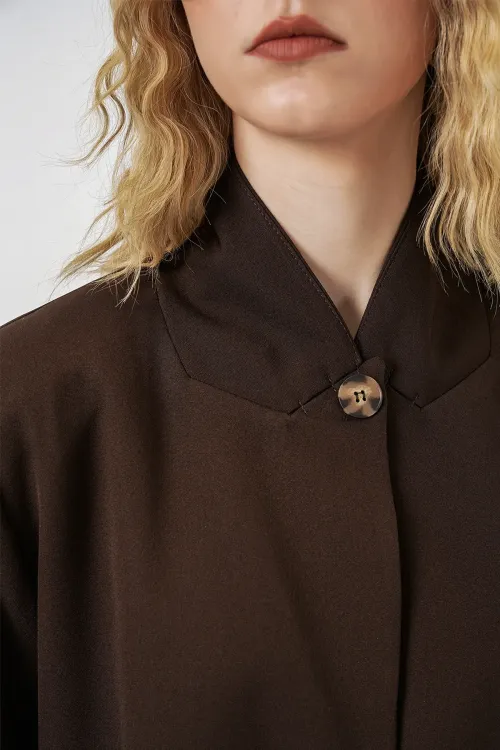 Kadın Tek Düğmeli Oversize Blazer Ceket 0749 - Kahverengi