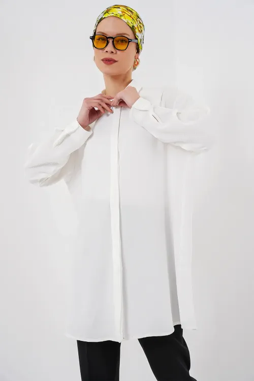 Kadın Uzun Gömlek Tunik 5945 - Beyaz