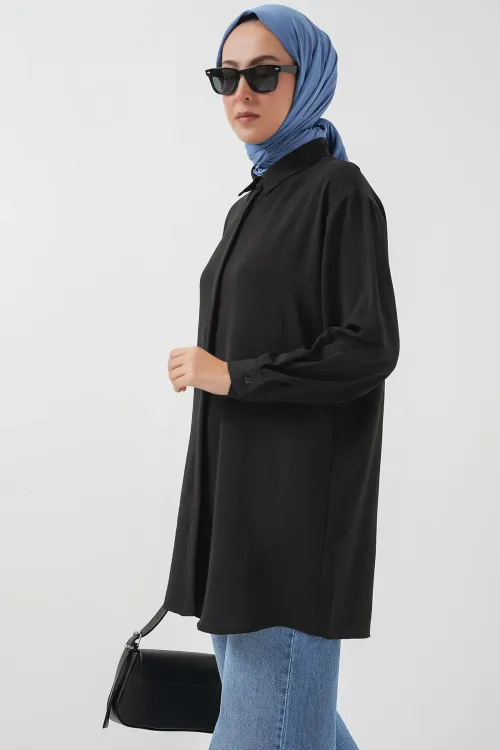 Kadın Uzun Gömlek Tunik 5945 - Siyah