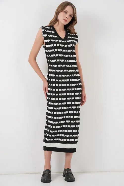 Kadın Uzun Triko Süveter 15961 - D. Siyah