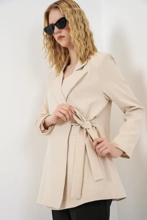 Kadın Yandan Bağlamalı Blazer Ceket 0750 - Bej