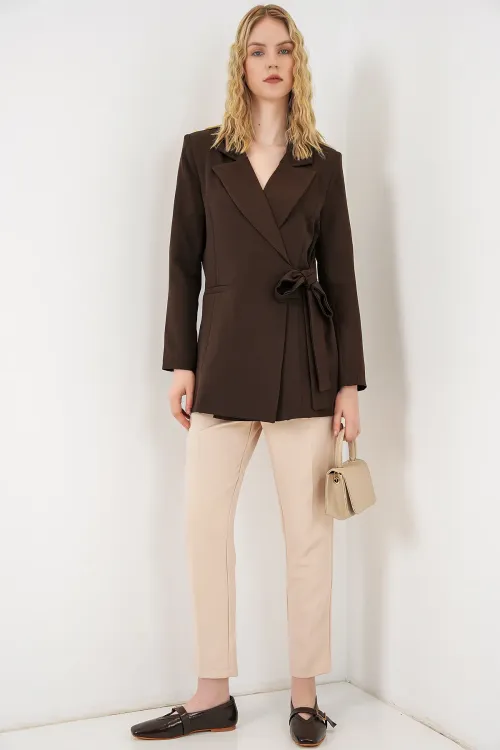 Kadın Yandan Bağlamalı Blazer Ceket 0750 - Kahverengi