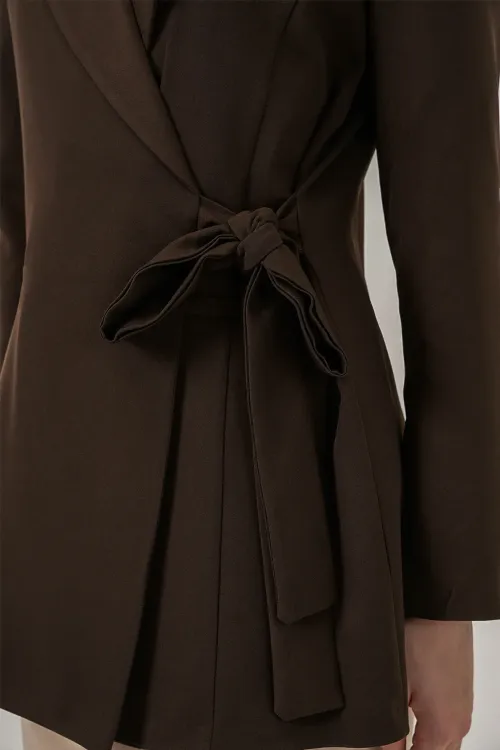 Kadın Yandan Bağlamalı Blazer Ceket 0750 - Kahverengi