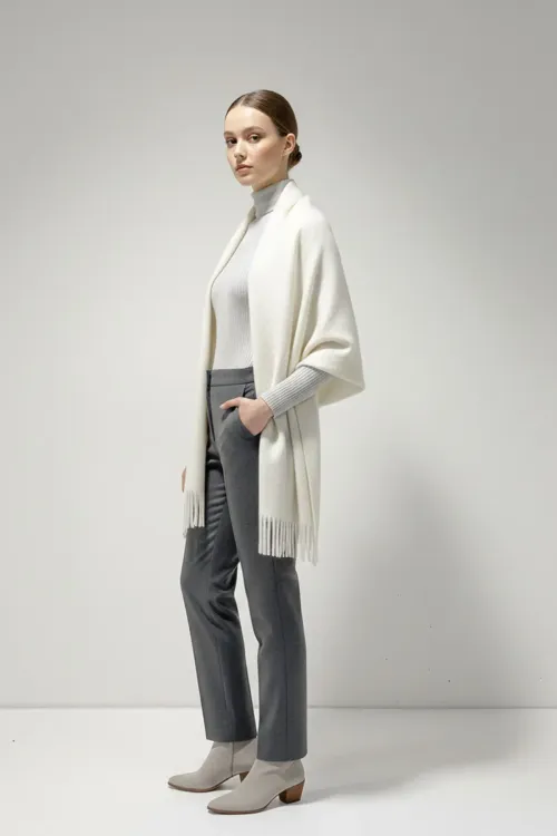 Kadın Yumuşak Dokulu Kalın Şal Atkı 15951 - B.Beyaz