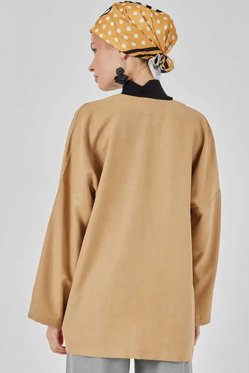 Keten Tesettür Kimono 5968 - Camel