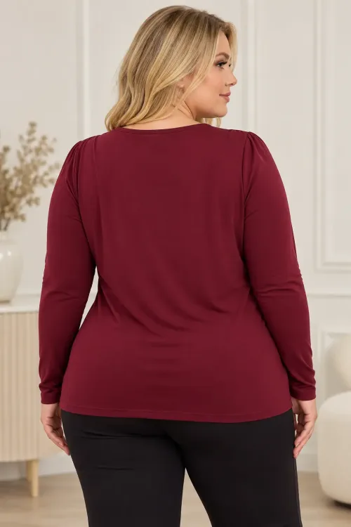 Kadın Bordo Bisiklet Yaka Çapraz Drape Detaylı Uzun Kollu Bluz HZL28W-ZSS1150