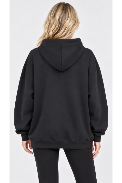 Kadın Büyük Beden Siyah Kapüşonlu Kanguru Cepli Oversize Sweatshirt HZL28S-RZB210