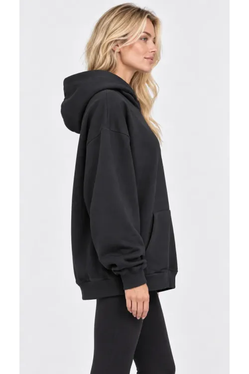 Kadın Büyük Beden Siyah Kapüşonlu Kanguru Cepli Oversize Sweatshirt HZL28S-RZB210