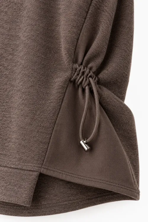 Kadın Kahve Büzgü Detaylı Asimetrik Bluz Bol Paça Pantolon İkili Takım HZL27W-MTH2490