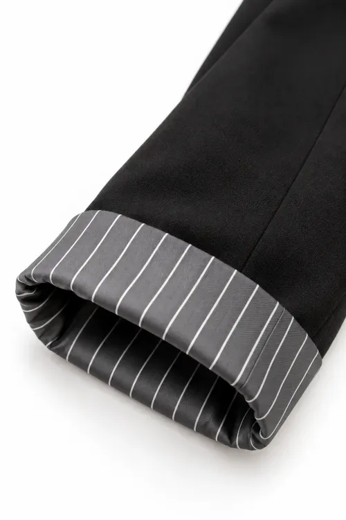 Kadın Siyah Büyük Beden Çizgili Kol Detaylı Tek Düğmeli Blazer Ceket HZL27W-ZSS0919