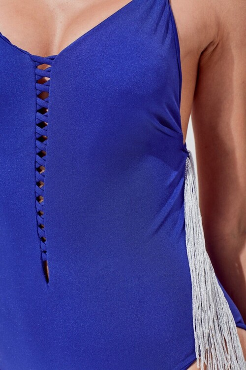 Kadın Lacivert İnce Askılı Püsküllü Mayo MY18102