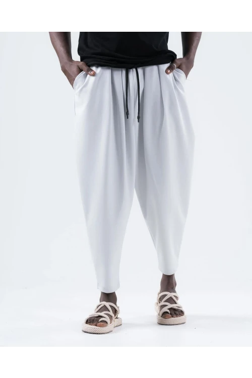 Erkek Beyaz Beli İp Bağlamalı Düz Kesim Cepli Pantolon Eşofman Altı HZL24S-MXC8948-26