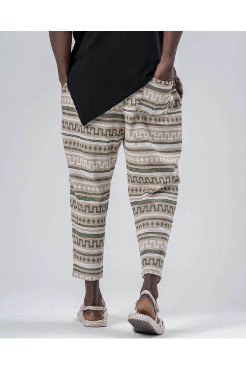 Erkek Bisküvi Haki Desenli Beli İp Bağlamalı Düz Kesim Pantolon Eşofman Altı HZL24S-MXC8948-202