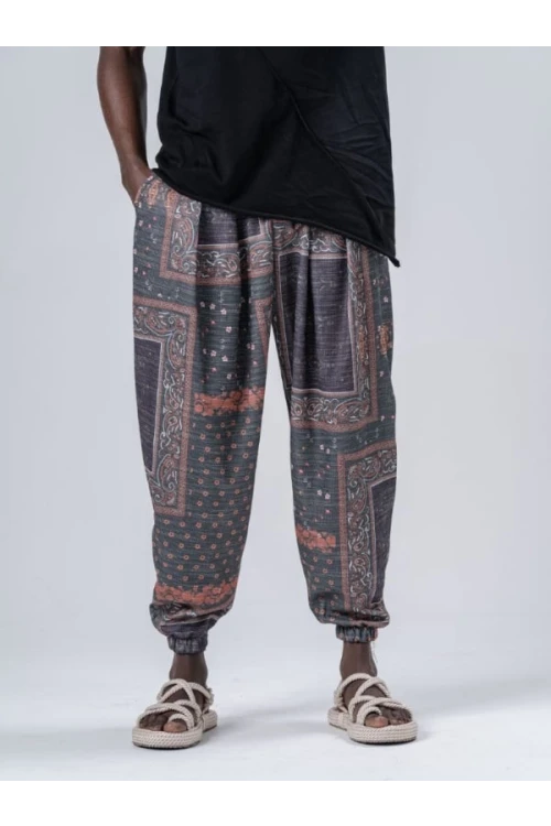 Erkek Zümrüt Bahem Desen Beli ve Paçası Lastikli Bol Kesim Jogger Eşofman Altı HZL24S-MXC8989-193