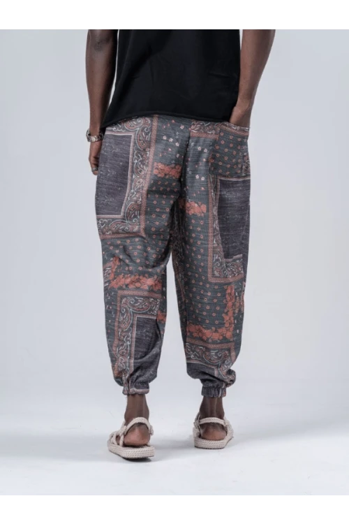 Erkek Zümrüt Bahem Desen Beli ve Paçası Lastikli Bol Kesim Jogger Eşofman Altı HZL24S-MXC8989-193