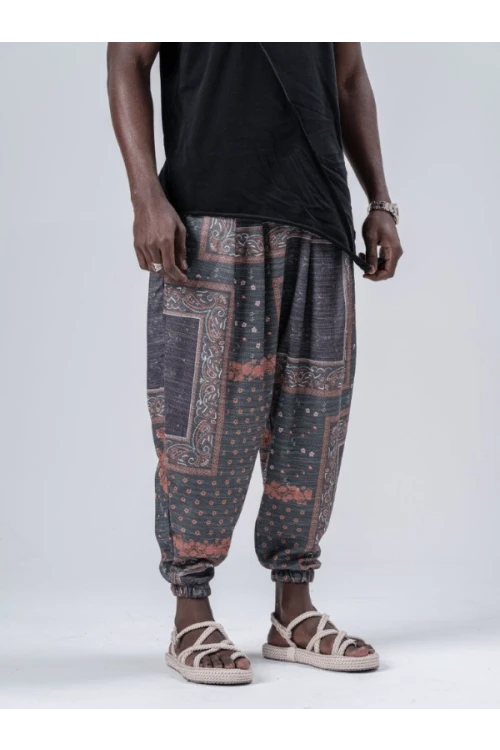 Erkek Zümrüt Bahem Desen Beli ve Paçası Lastikli Bol Kesim Jogger Eşofman Altı HZL24S-MXC8989-193