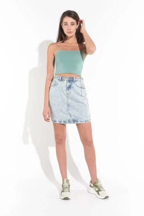 Kadın Çağla Yeşil İp Askılı Örme Büstiyer HZL24S-ZK12001