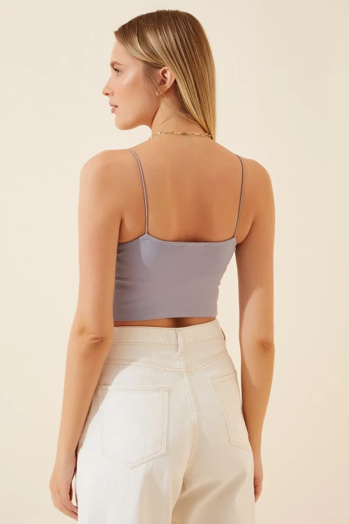 Kadın Gri İp Askılı Örme Büstiyer HZL24S-ZK12001