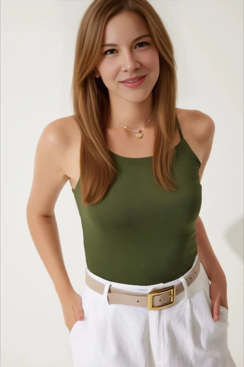 Kadın Haki İp Askılı Örme Body Bluz HZL24S-ZK11001