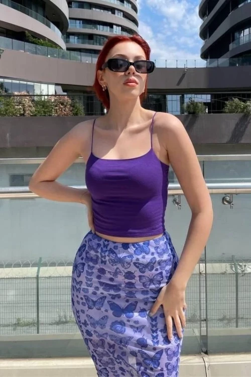 Kadın Mor İp Askılı Örme Büstiyer HZL24S-ZK12001