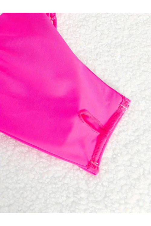 Kadın Neon Pembe İp Detaylı Astarlı V Kesim Üçgen Bikini Takım HZL24S-LC2234