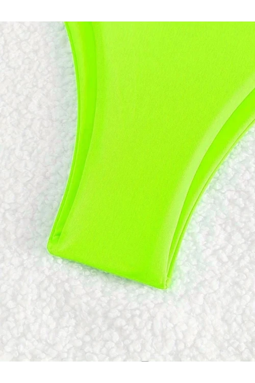 Kadın Neon Yeşil İp Detaylı Astarlı V Kesim Üçgen Bikini Takım HZL24S-LC2234