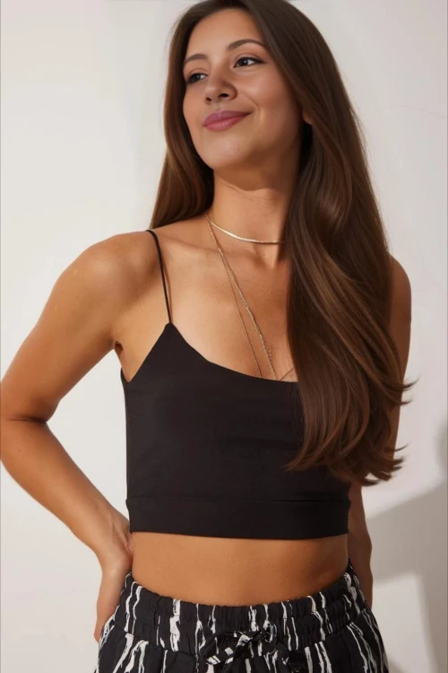 Kadın Siyah İp Askılı Örme Büstiyer HZL24S-ZK12001