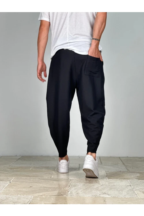 Erkek Siyah Beli İp Bağlamalı Düz Kesim Cepli Pantolon Eşofman Altı HZL24S-MXC8948-29