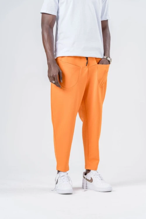 Erkek Turuncu İp Bağlamalı Düz Kesim Cepli Pantolon Eşofman Altı HZL24S-MXC8948-331