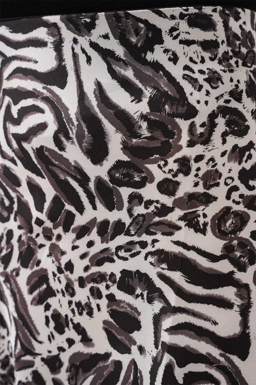 Kadın Açık Bej Zebra Desenli Saten Yüzeyli Beli Lastikli Midi Boy Etek Hzl23S-BD1101471