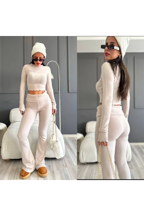 Kadın Bej Bel Katlamalı İspanyol İkili Yumoş Takım HZL25W-ZK13501