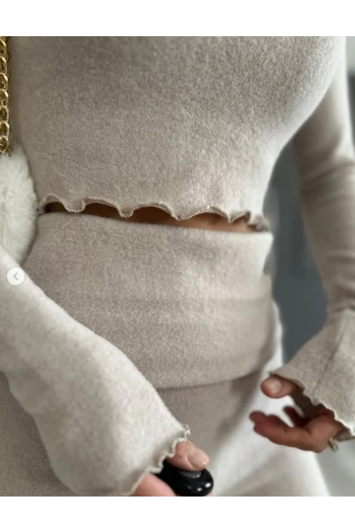 Kadın Bej Bel Katlamalı İspanyol İkili Yumoş Takım HZL25W-ZK13501