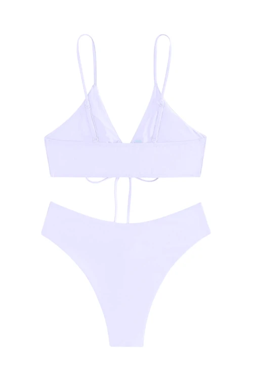 Kadın Beyaz İp Detaylı Astarlı V Kesim Üçgen Bikini Takım HZL24S-LC2234