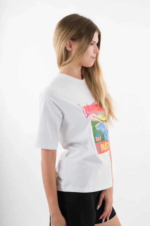 Kadın Beyaz Paradise Baskılı Bisiklet Yaka T-Shirt HZL24S-YY302