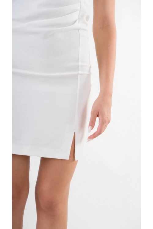 Kadın Beyaz V Yaka Yırtmaç Detaylı Kolsuz Elbise HZL24S-YY272