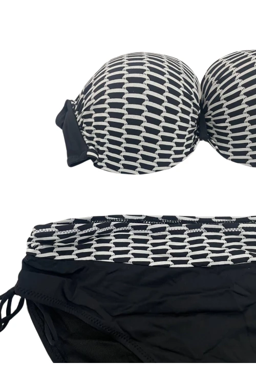 Kadın Beyaz Zincir Desenli Büyük Beden Astarlı Siyah Bikini Takım HZL25S-LC3303