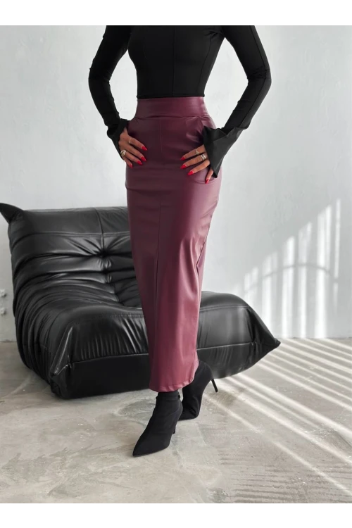 Kadın Bordo Arkadan Yırtmaçlı Fermuarlı Cepli Kalem Etek HZL25W-FRY122431