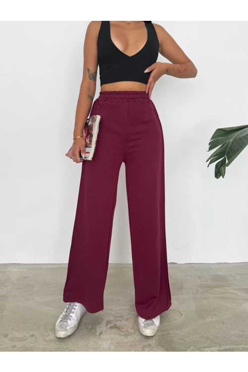 Kadın Bordo Beli Lastikli Şerit Detay 2 iplik Eşofman Altı HZL25S-FRY122251