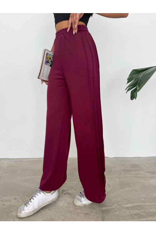 Kadın Bordo Beli Lastikli Şerit Detay 2 iplik Eşofman Altı HZL25S-FRY122251