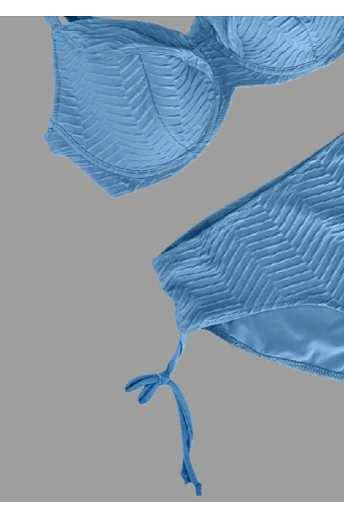 Kadın  Buz Mavi Desenli Büyük Beden Astarlı Bikini Takım HZL25S-LC4004