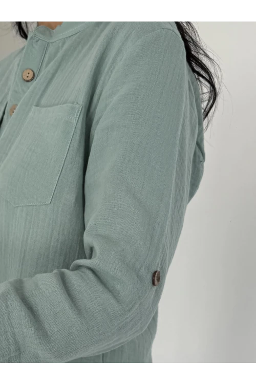 Kadın Çağla Yeşil Hakim Yaka Müslin Gömlek Bluz HZL25S-DSB1515