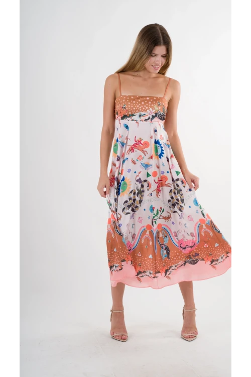 Kadın Çok Renkli İp Askılı Astarsız Uzun Elbise HZL24S-YY276