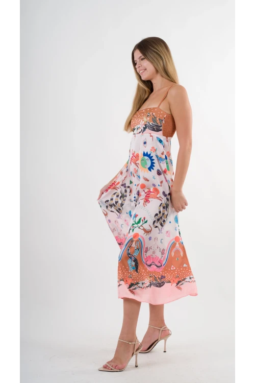 Kadın Çok Renkli İp Askılı Astarsız Uzun Elbise HZL24S-YY276