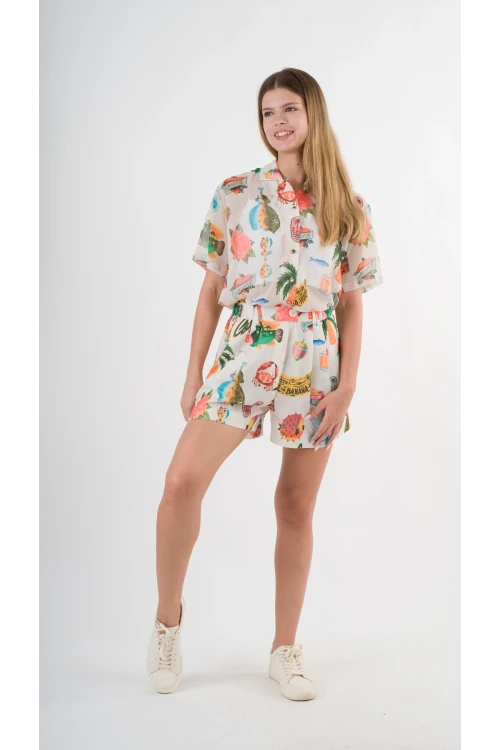 Kadın Çok Renkli Oversize Uzun Kısa Kollu Basic Şifon Gömlek HZL24S-YY996